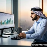 비즈니스 애널리스트 커리어 성장 - A professional Arab business analyst in a modern office environment, wearing smart business casual a...