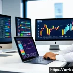 비즈니스 애널리스트 경력 이직 준비 - A modern office scene showing a professional Arab business analyst in smart casual attire working on...