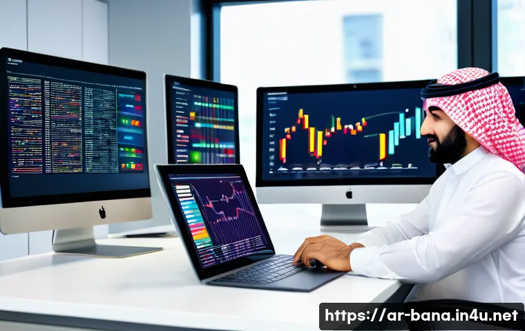 비즈니스 애널리스트 경력 이직 준비 - A modern office scene showing a professional Arab business analyst in smart casual attire working on...